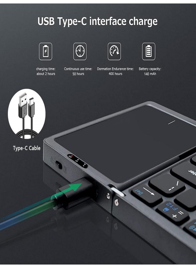 LIVVY Foldable Bluetooth Keyboard with Touchpad – Tri-Fold Wireless Portable Travel Keyboard, Type-C Rechargeable, Multi-Device Sync (Up to 3 Devices) for iOS, Android, Windows, Mac, iPad, iPhone, Tablet & Laptop - Image 3